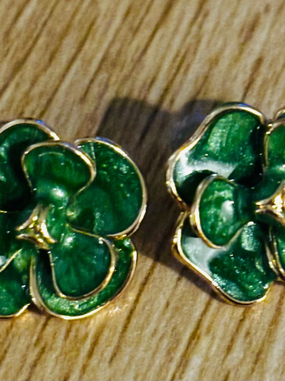 Hand painted Emerald Enamel Petal Stud Earrings